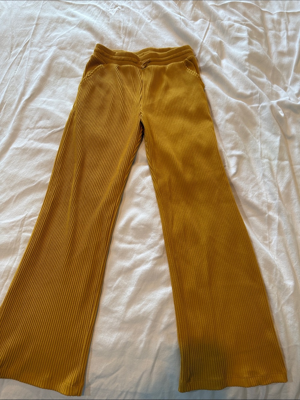 GAP Kids Ribbed Flare Sweatpants in Mustard Yellow
